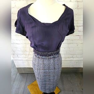 Rebecca Taylor Silk Blend Sheath Dress w/ Metallic Tweed Skirt | Size 2 | EUC